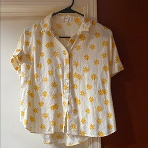 Madewell Yellow and White Short Sleeve Button Down Shirt